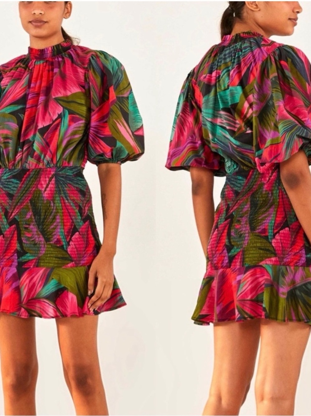 Farm Rio midnight leaves mini dress